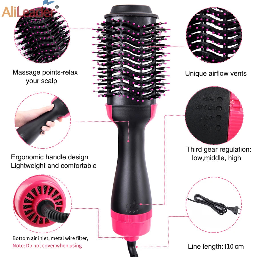 3-in-1 One Step Hair Dryer, Volumizer & Straightener - Hot Air Brush for Styling & Quick Drying