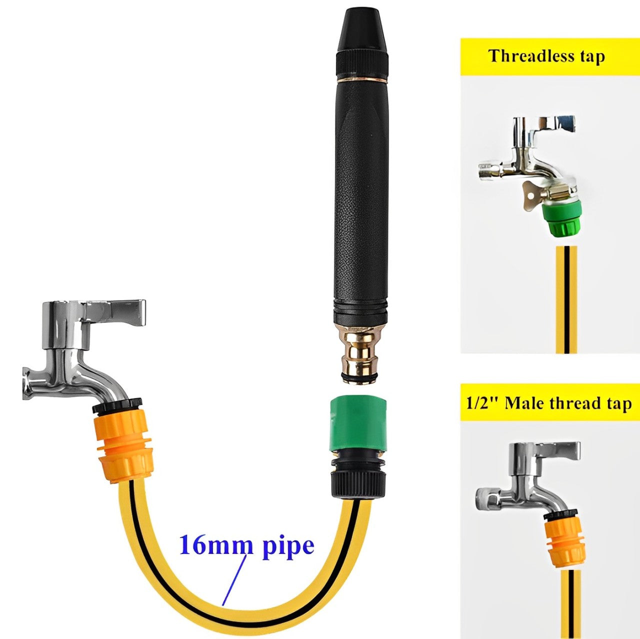 Adjustable Nozzle Water Spray Gun | High Pressure | Metal Brass | Black