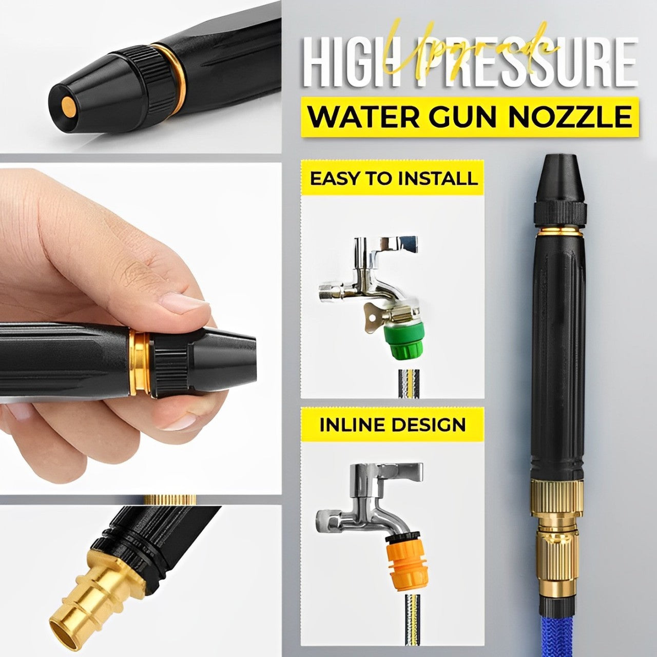 Adjustable Nozzle Water Spray Gun | High Pressure | Metal Brass | Black